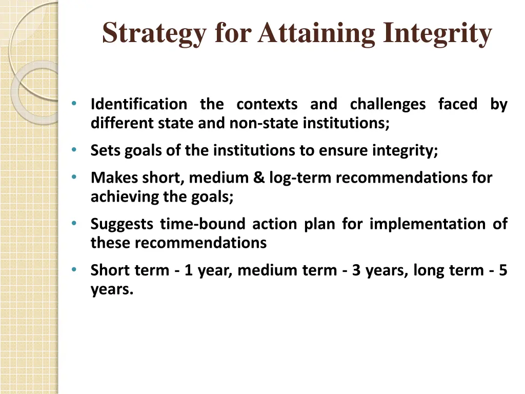 strategy for attaining integrity