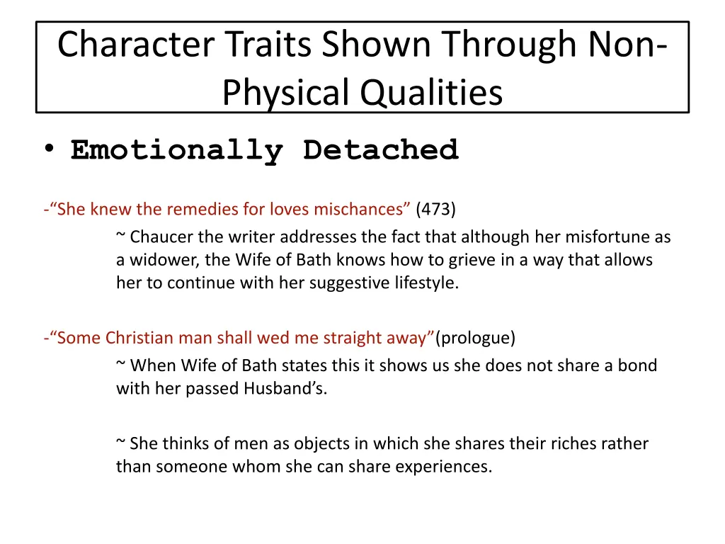 character traits shown through non physical