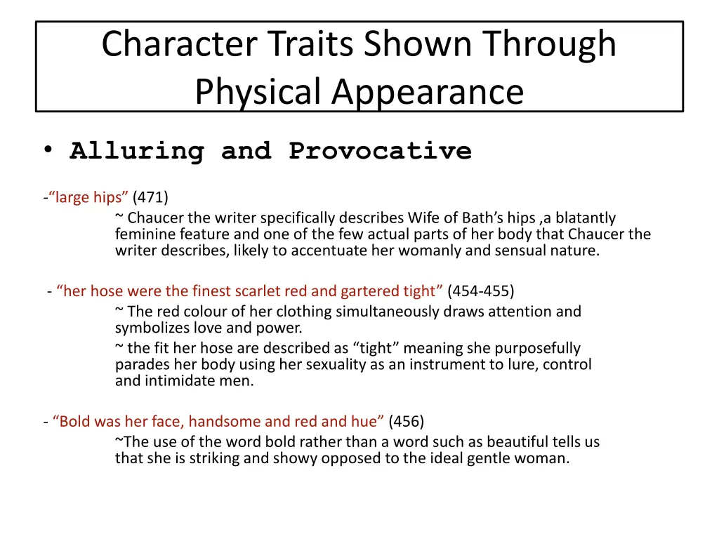 character traits shown through physical appearance