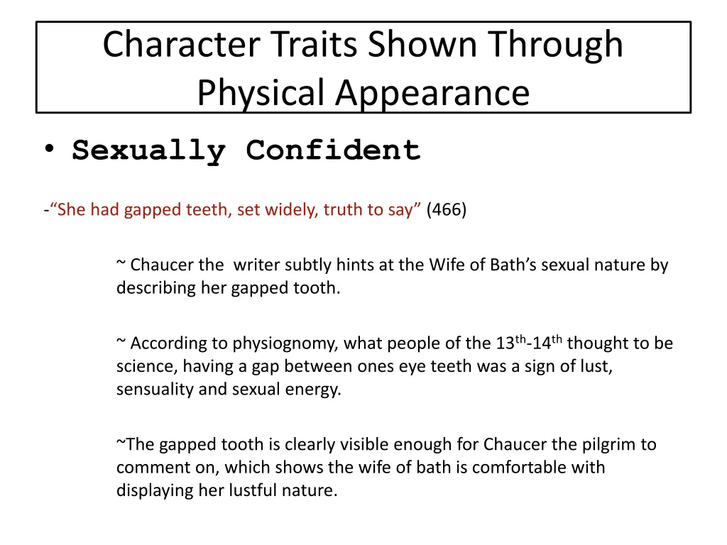 character traits shown through physical