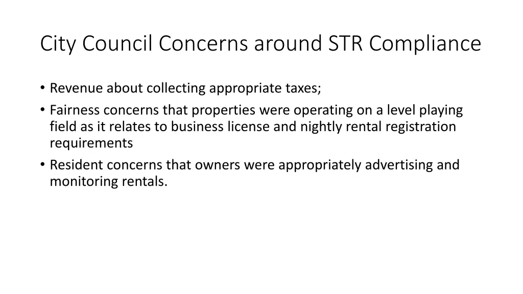 city council concerns around str compliance