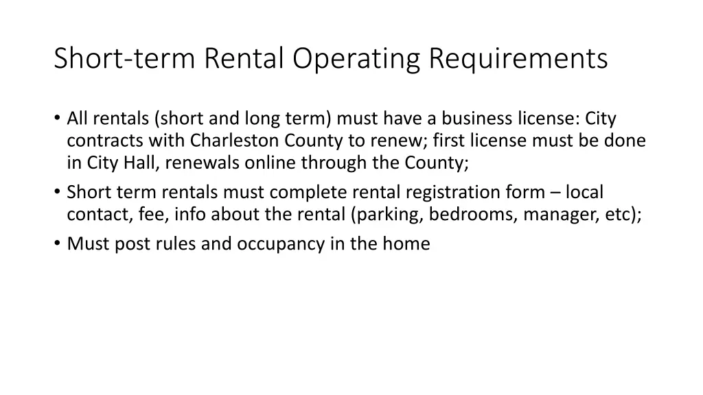 short term rental operating requirements