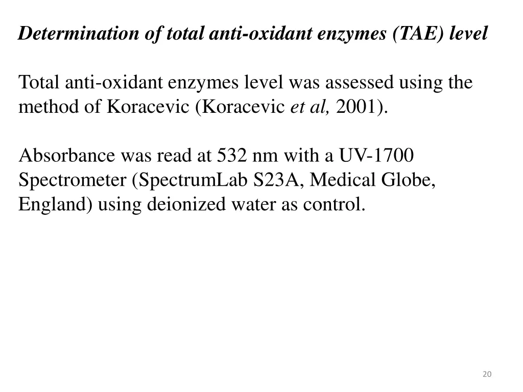 determination of total anti oxidant enzymes