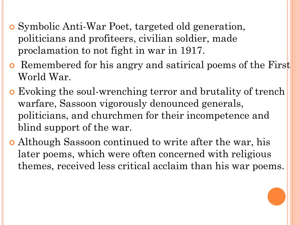 symbolic anti war poet targeted old generation