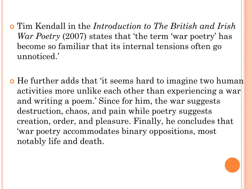 tim kendall in the introduction to the british