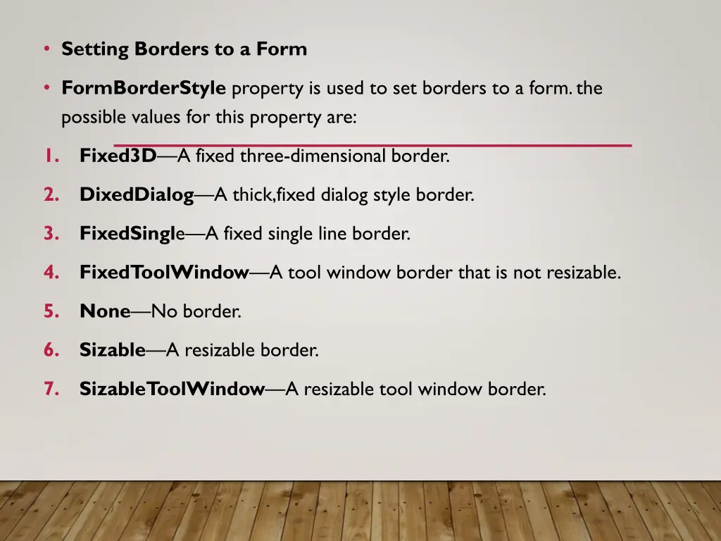 setting borders to a form