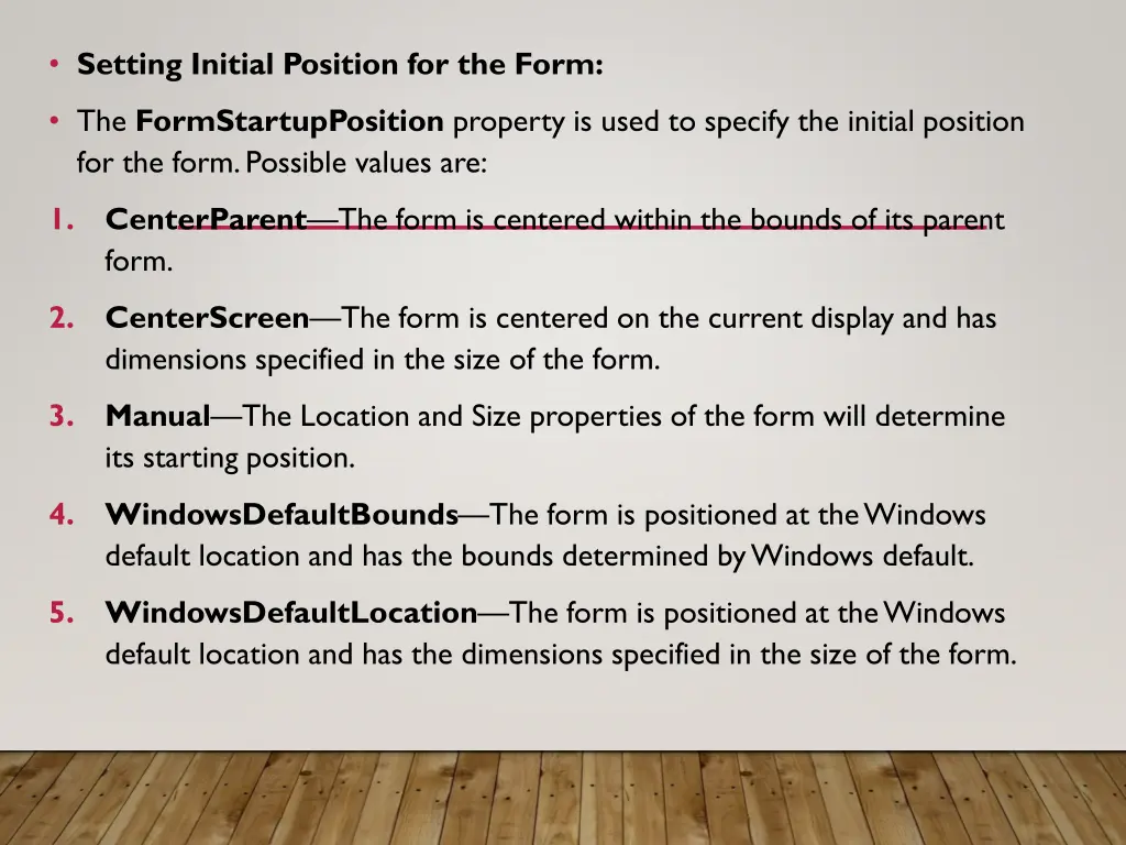 setting initial position for the form