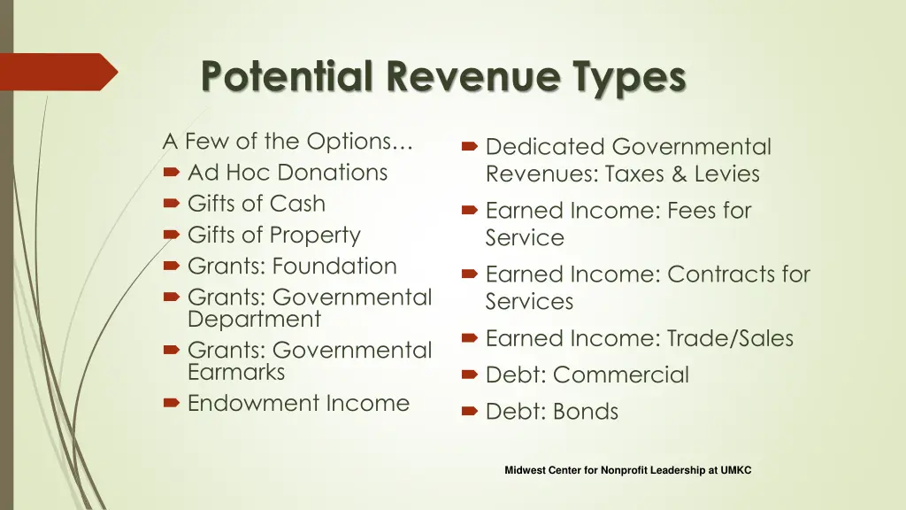 potential revenue types