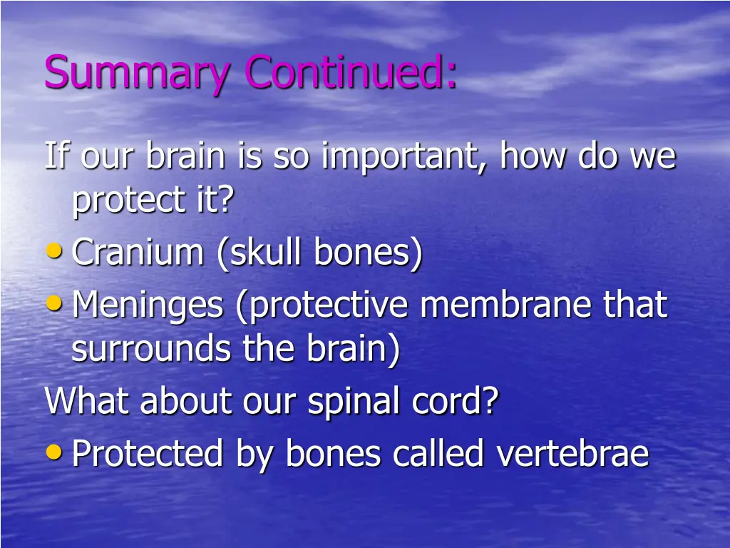 summary continued