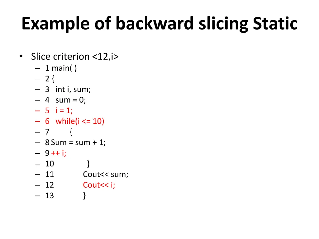 example of backward slicing static
