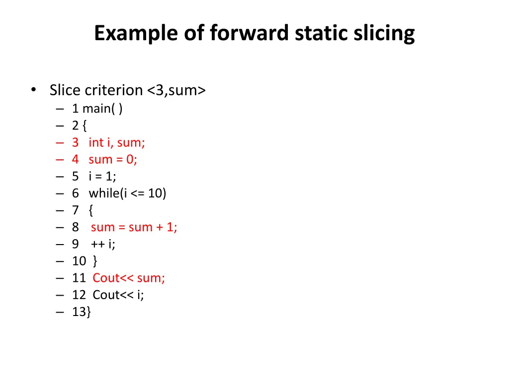 example of forward static slicing