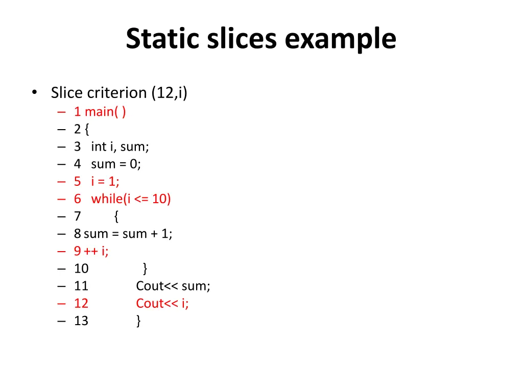 static slices example
