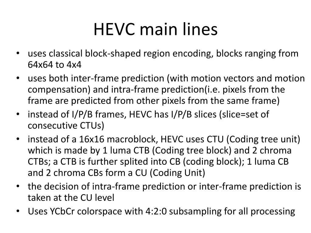 hevc main lines