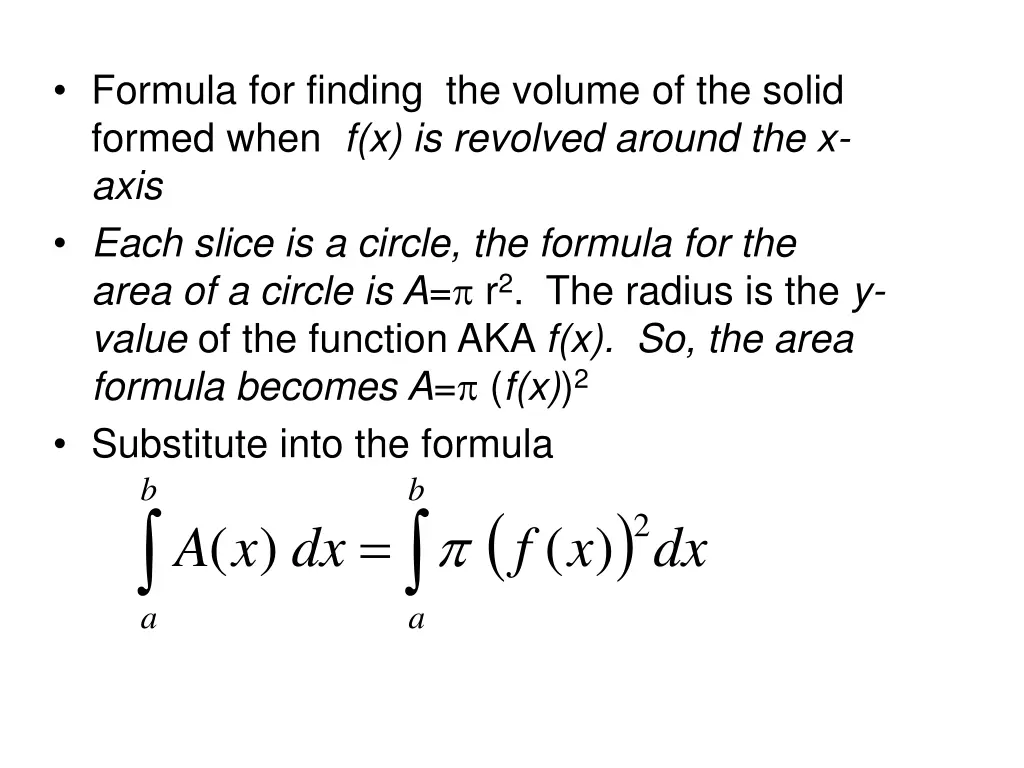 formula for finding the volume of the solid
