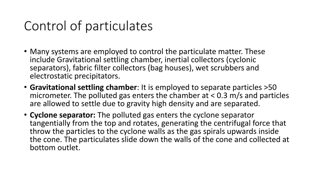 control of particulates