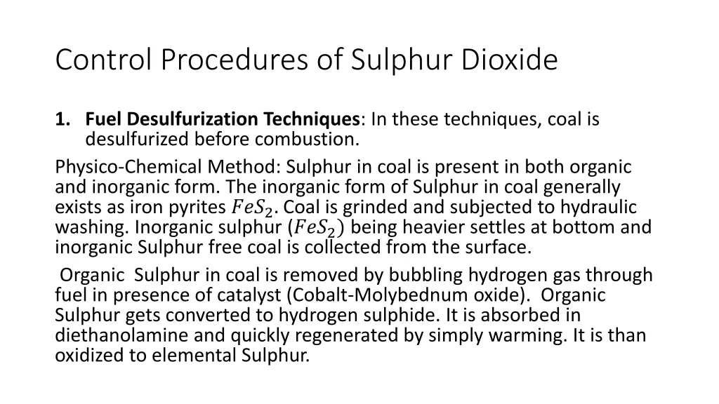 control procedures of sulphur dioxide