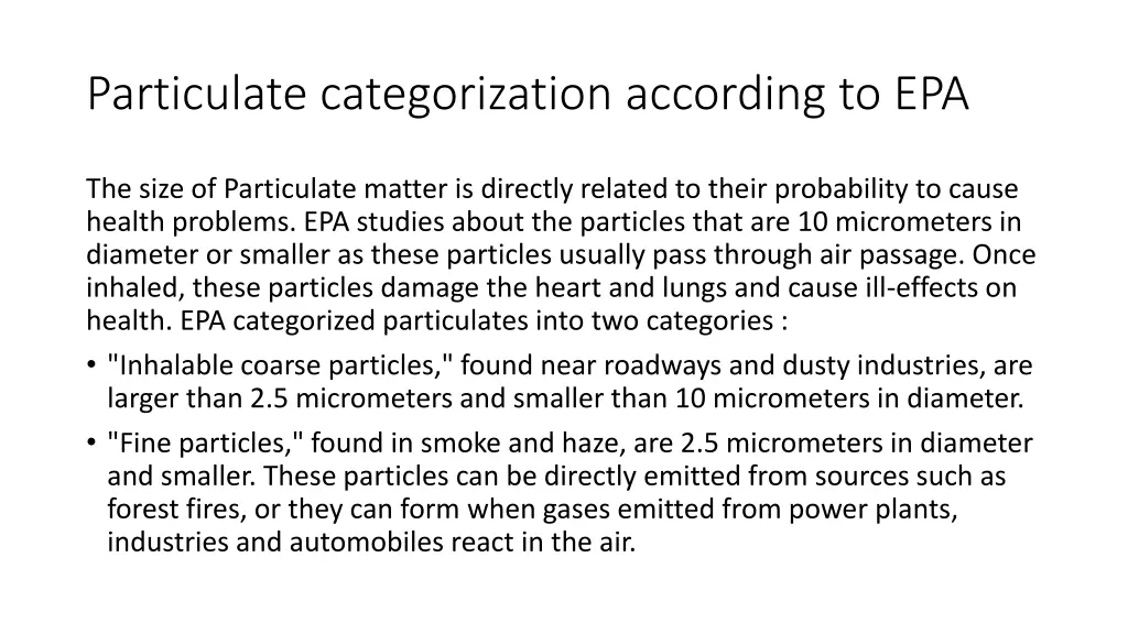 particulate categorization according to epa