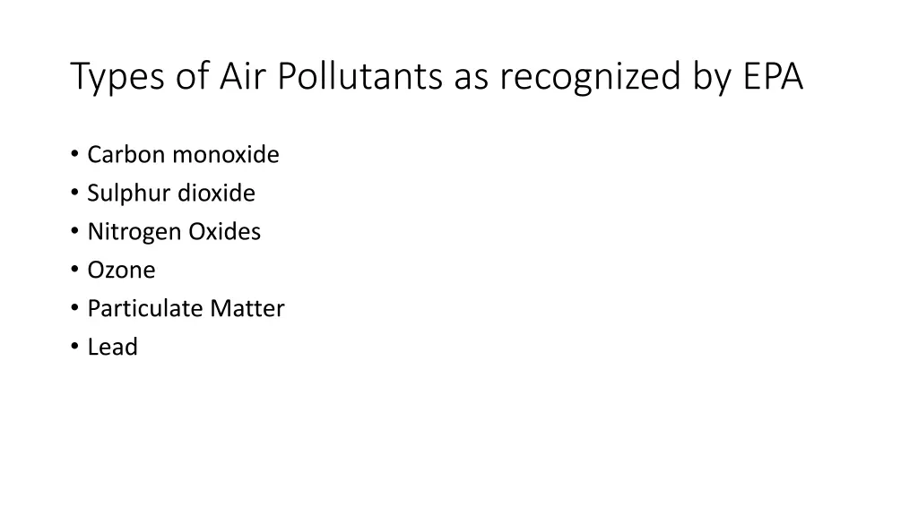 types of air pollutants as recognized by epa