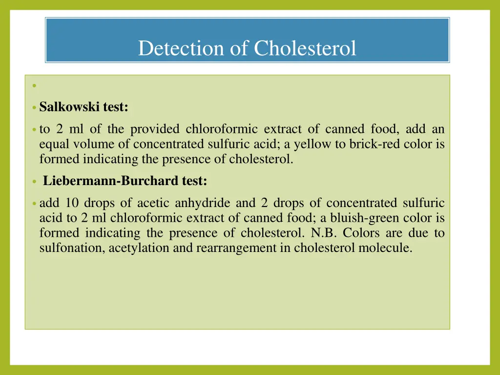 detection of cholesterol