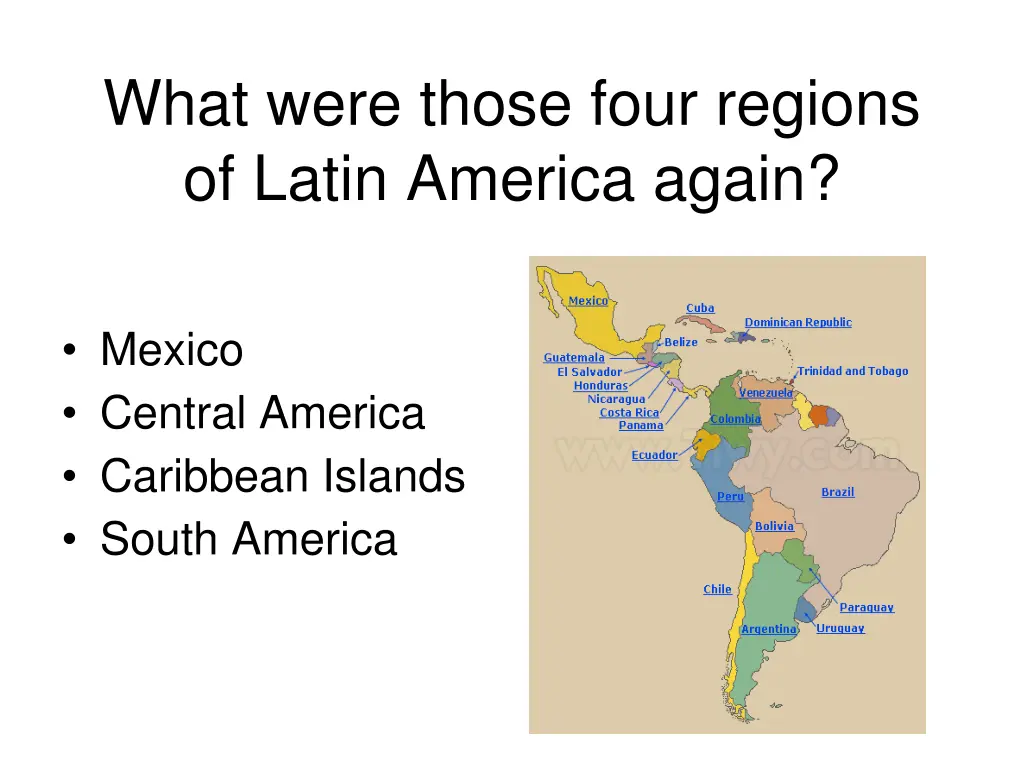 what were those four regions of latin america