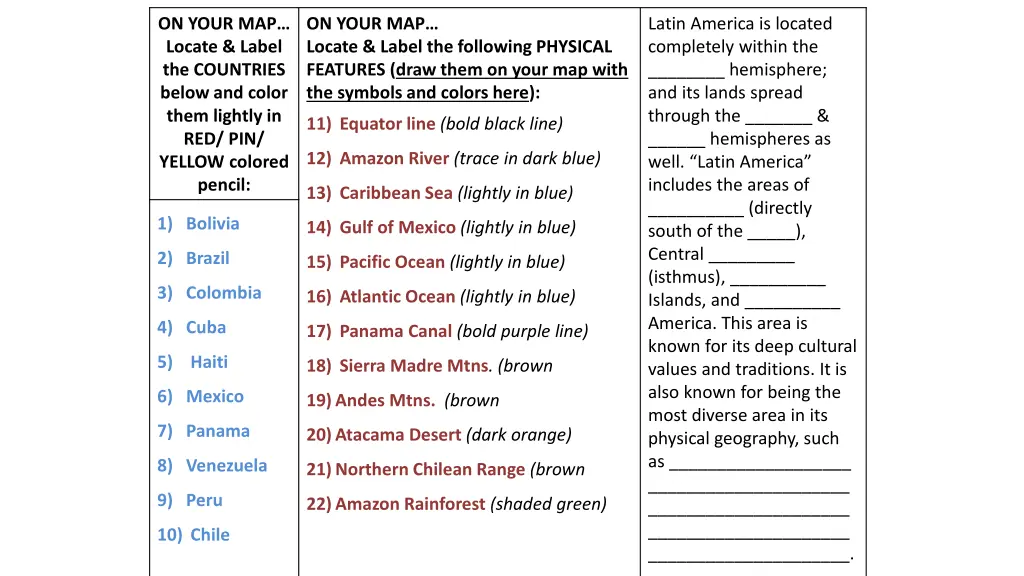 on your map locate label the countries below