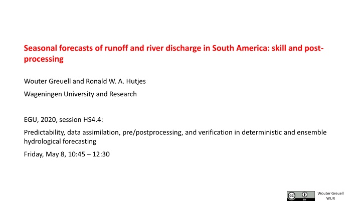 seasonal forecasts of runoff and river discharge