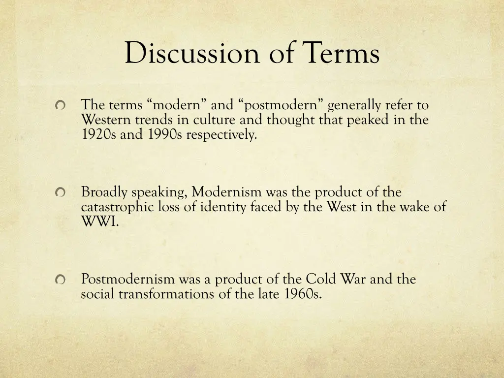 discussion of terms