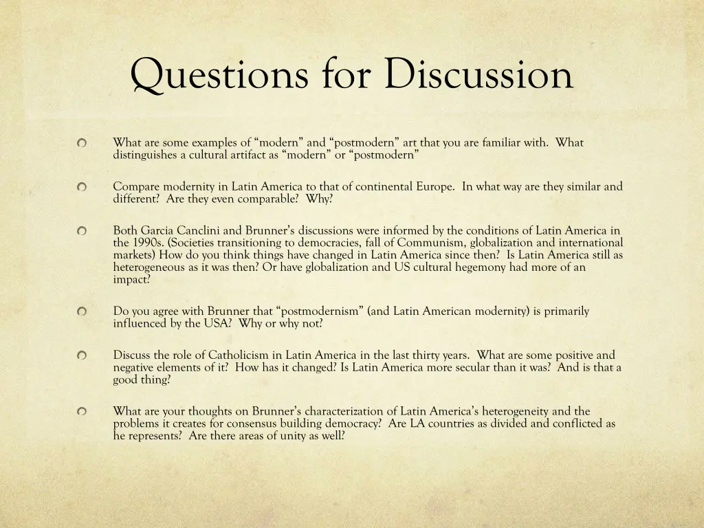 questions for discussion