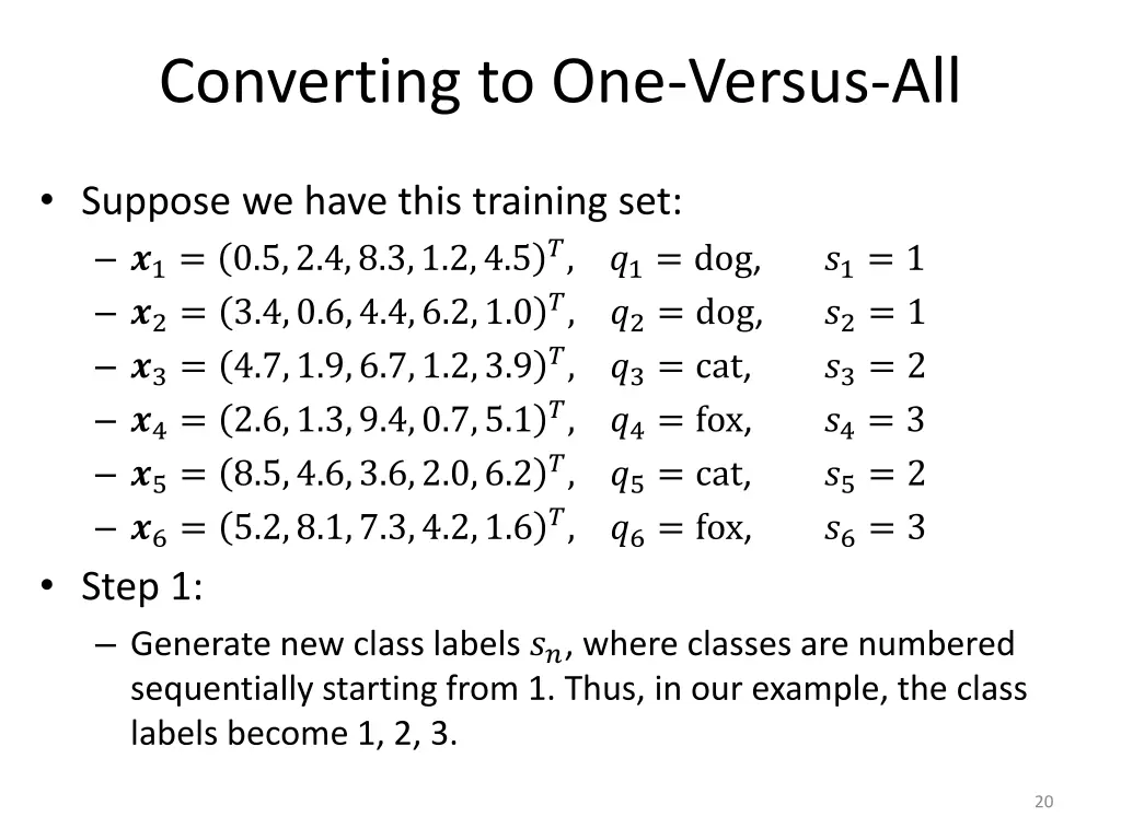 converting to one versus all
