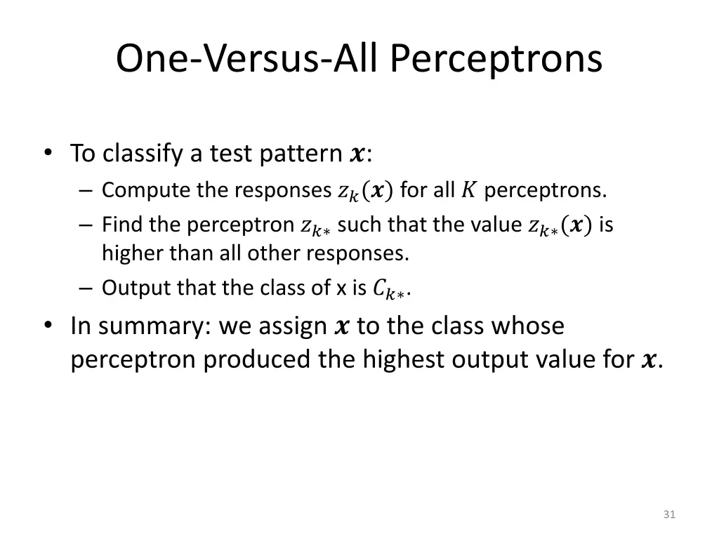 one versus all perceptrons