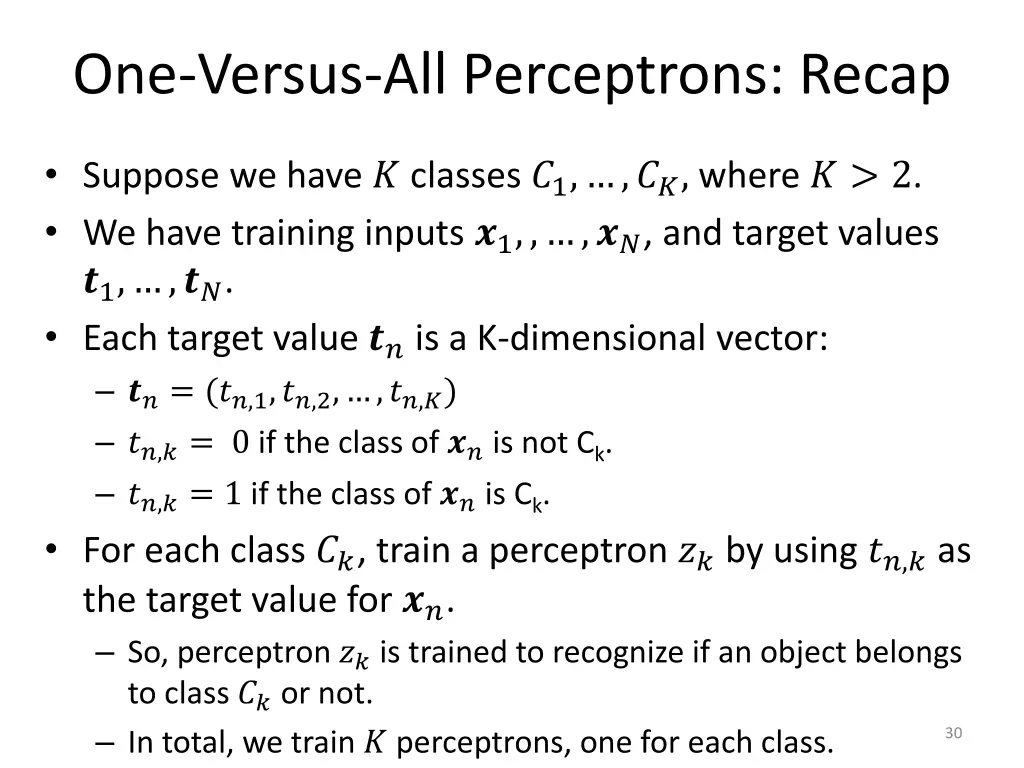 one versus all perceptrons recap