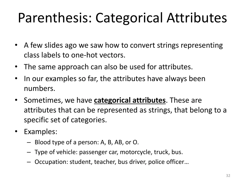 parenthesis categorical attributes