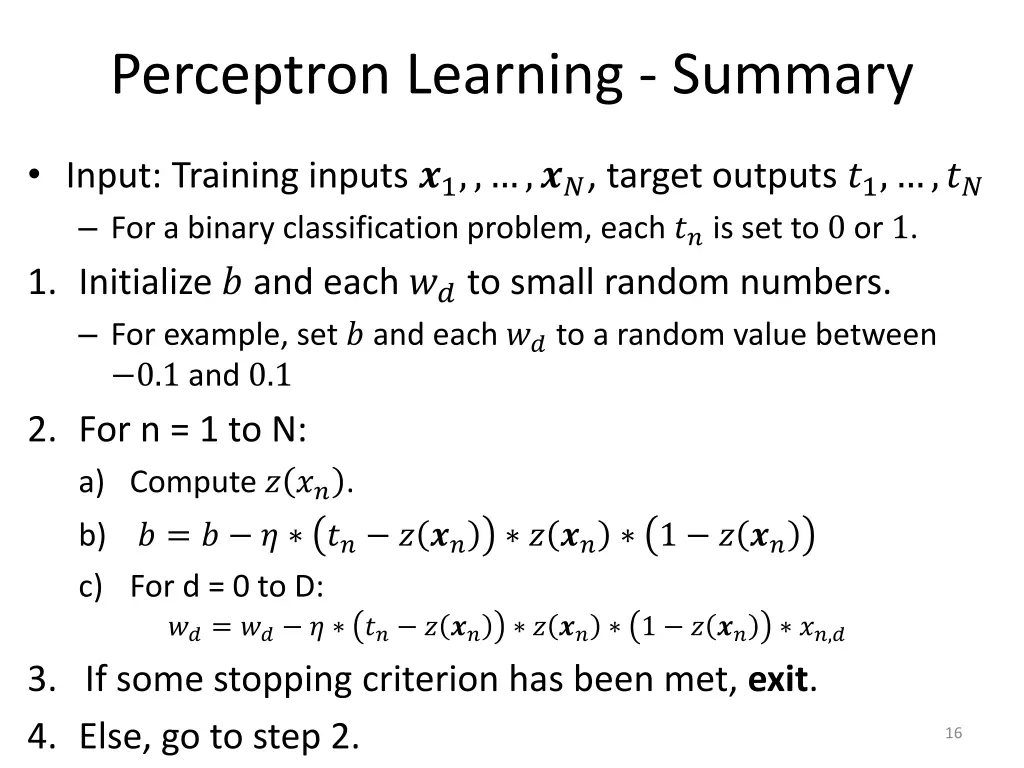 perceptron learning summary