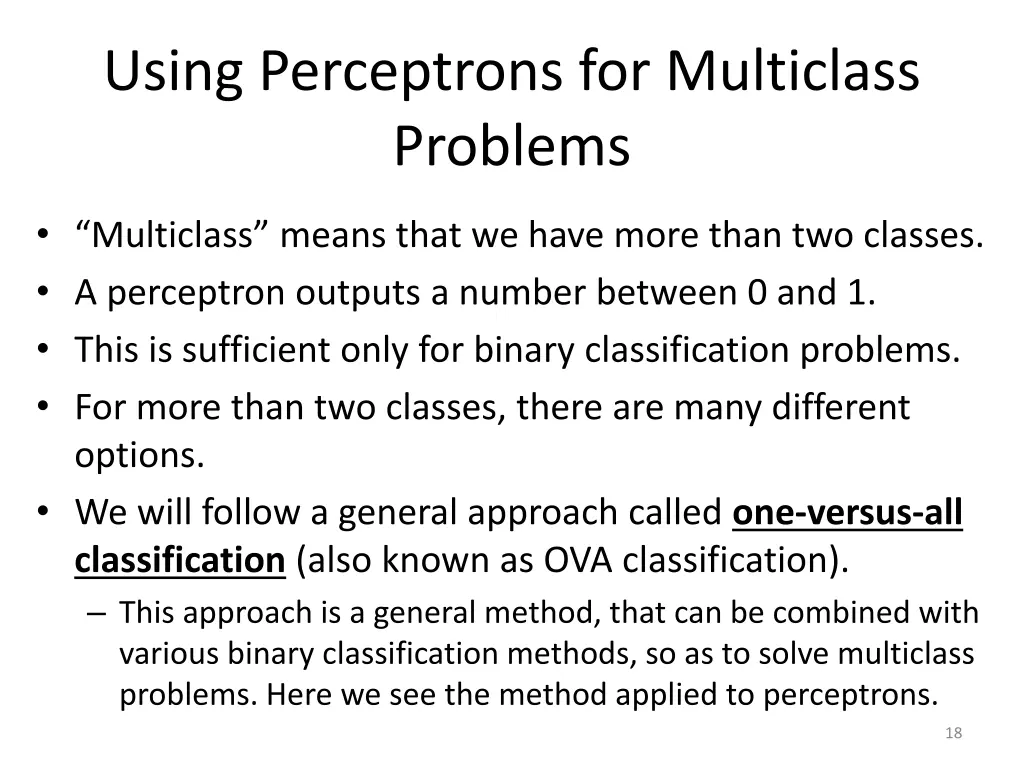 using perceptrons for multiclass problems