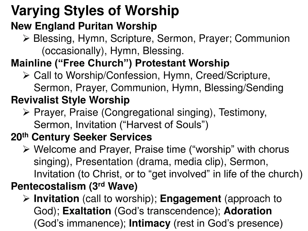varying styles of worship new england puritan