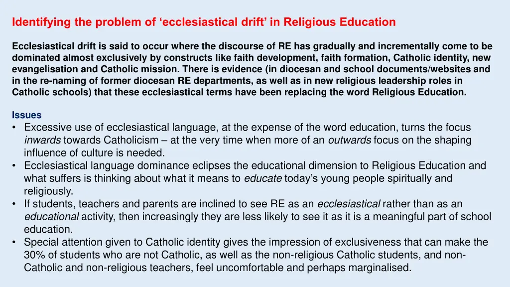 identifying the problem of ecclesiastical drift