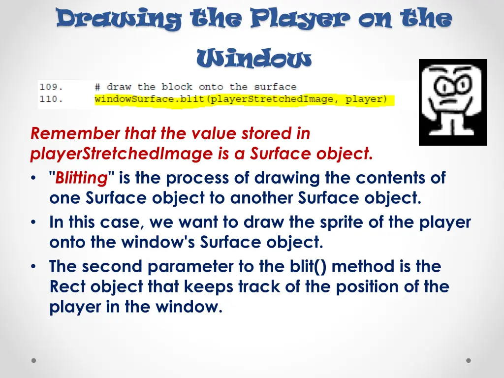 drawing the player on the drawing the player
