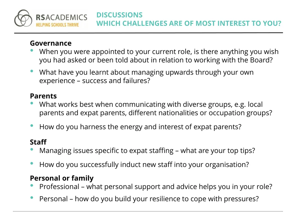 discussions which challenges are of most interest