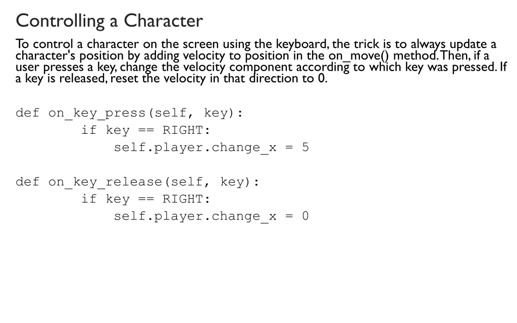 controlling a character