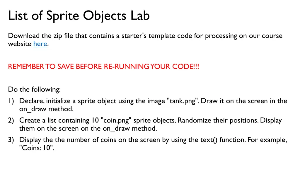 list of sprite objects lab