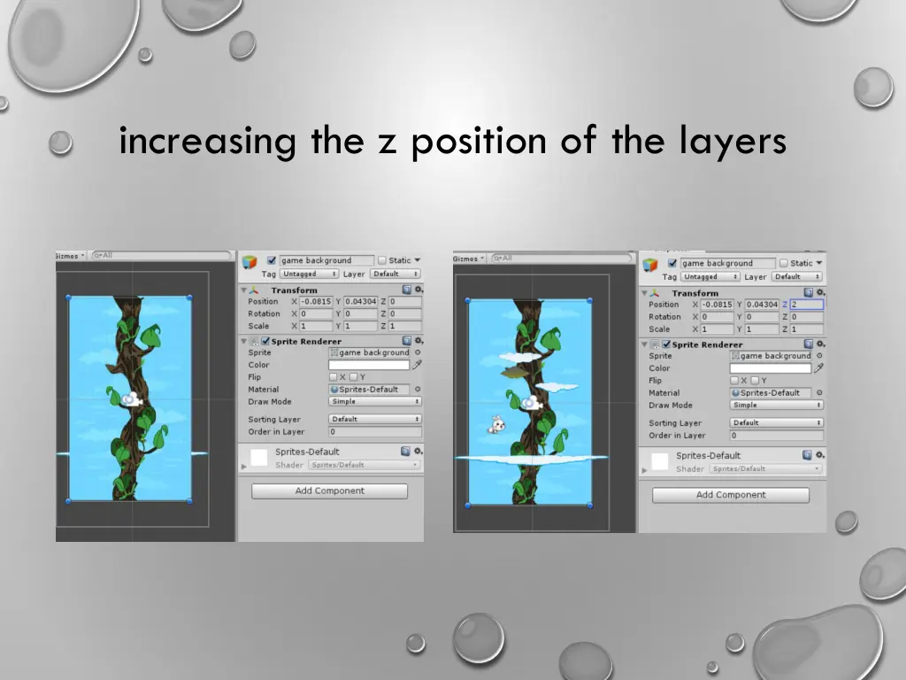 increasing the z position of the layers