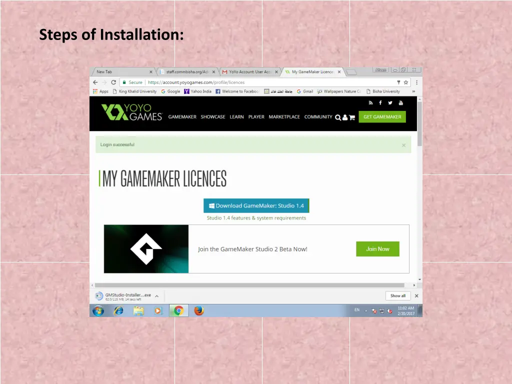 steps of installation