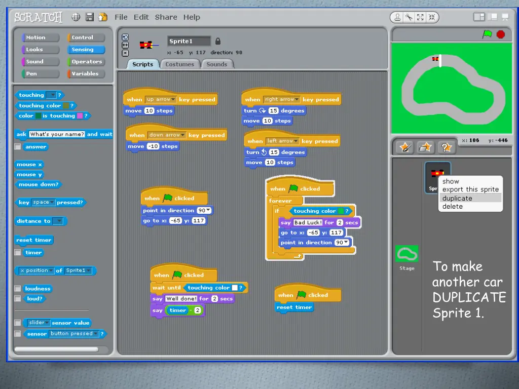 to make another car duplicate sprite 1