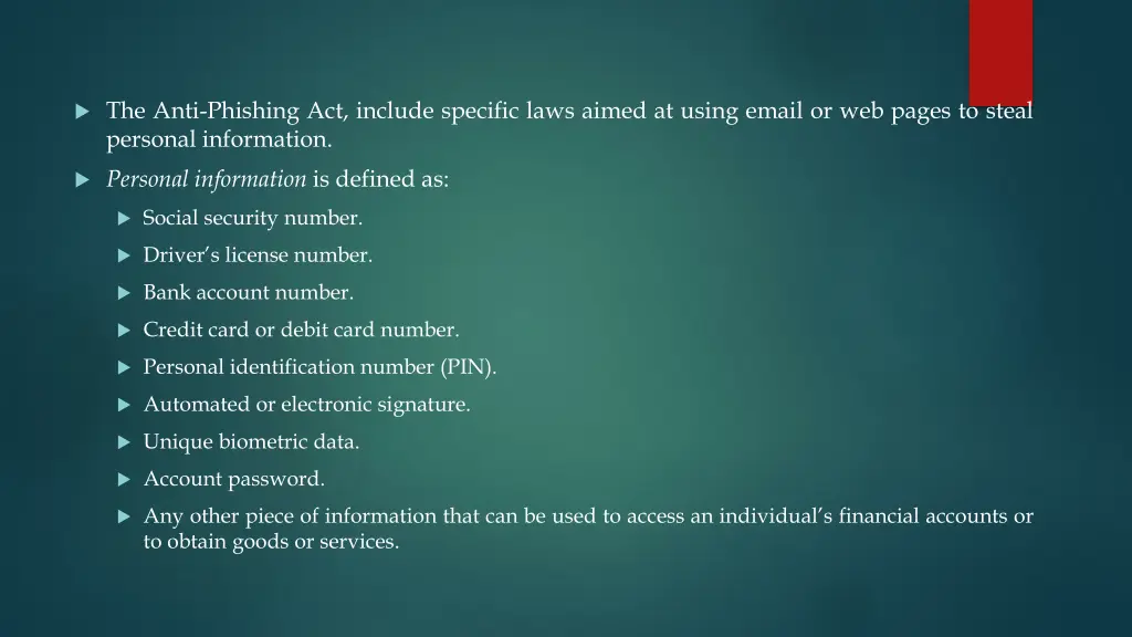 the anti phishing act include specific laws aimed