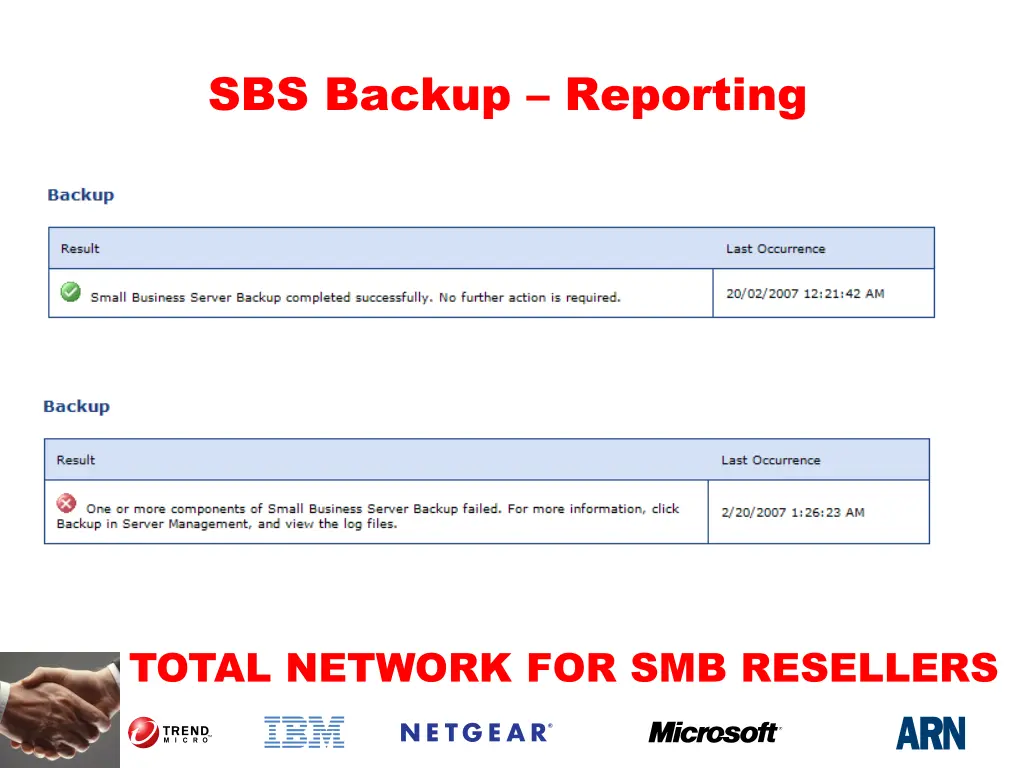 sbs backup reporting