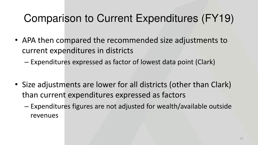 comparison to current expenditures fy19