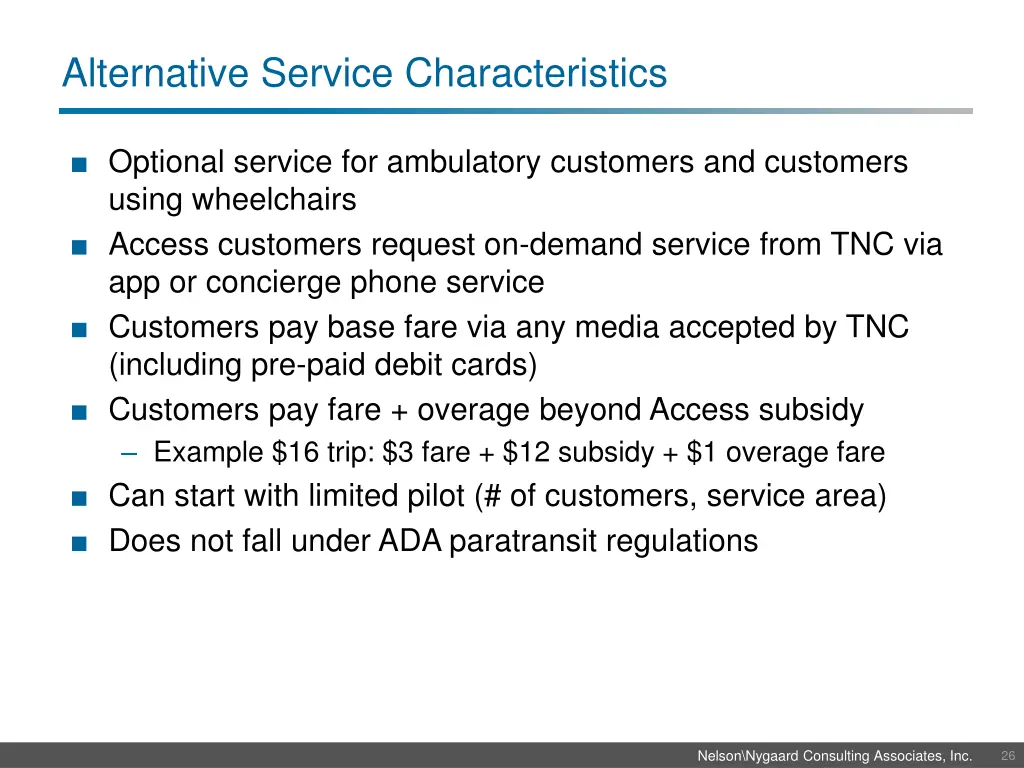 alternative service characteristics