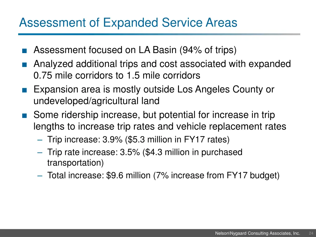 assessment of expanded service areas
