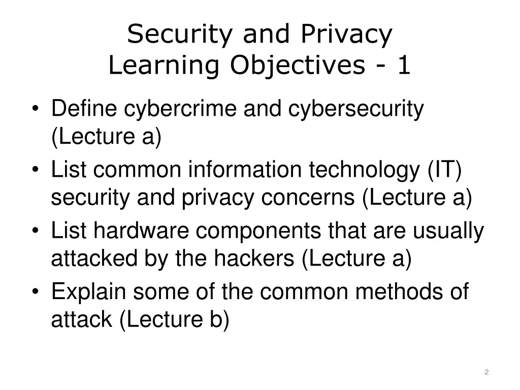 security and privacy learning objectives 1