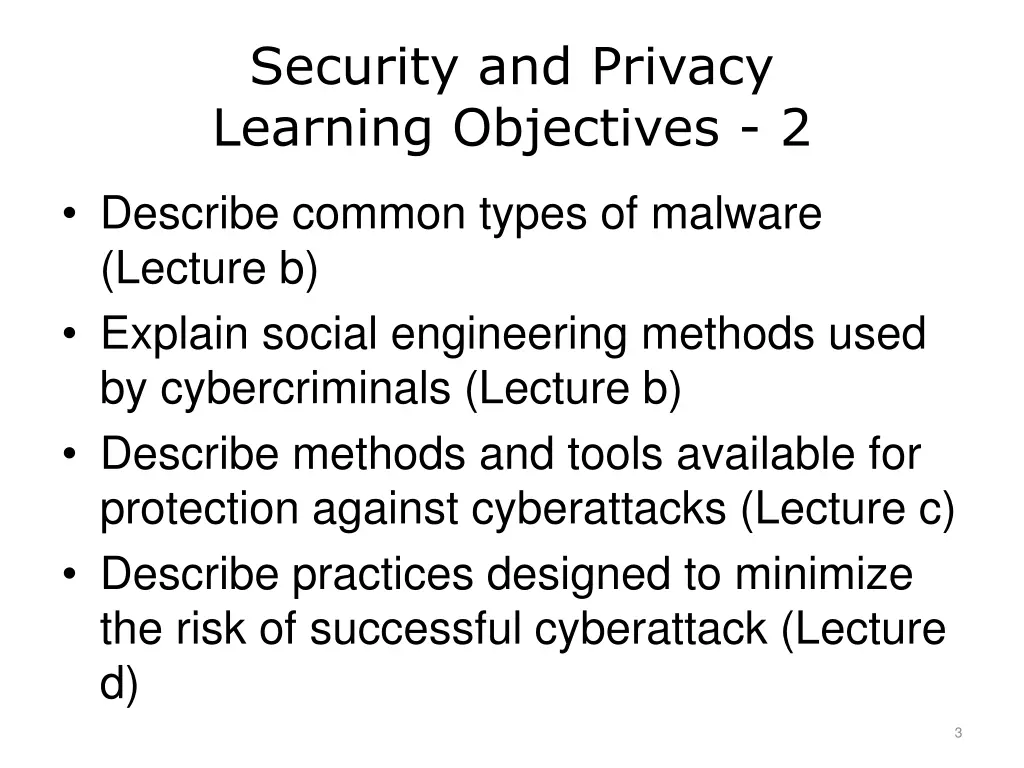 security and privacy learning objectives 2